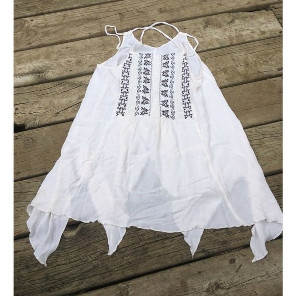 Maurices Flowy Top size S Cream Black Embroidery Asymmetrical Cross Strap - Picture 1 of 3